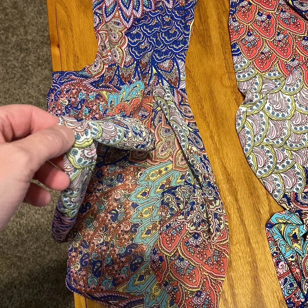 DRESS MSK WOMEN MULTI COLORED BOHO DRESS BELLE SLEEVES SIZE 1X - Picture 7 of 7